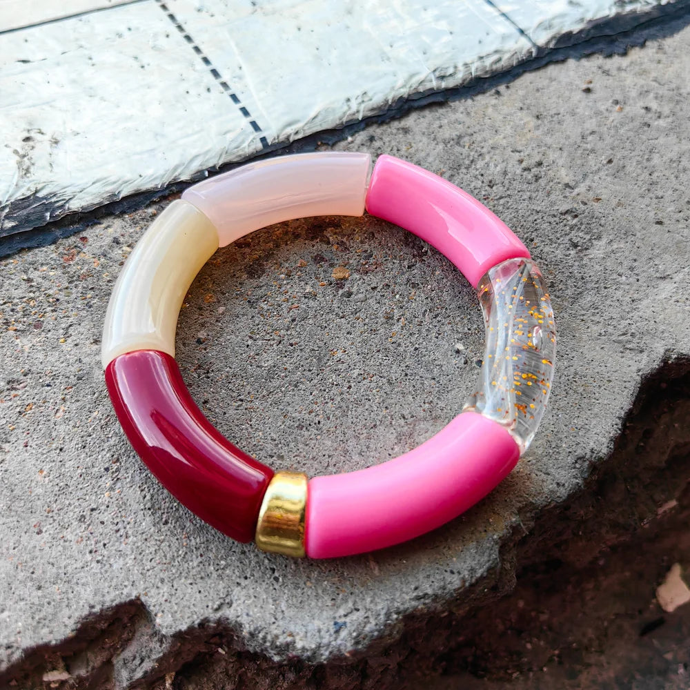 FISHSHEEP Bohemia Acrylic Colorful Bamboo Stackable Chunky Bracelet