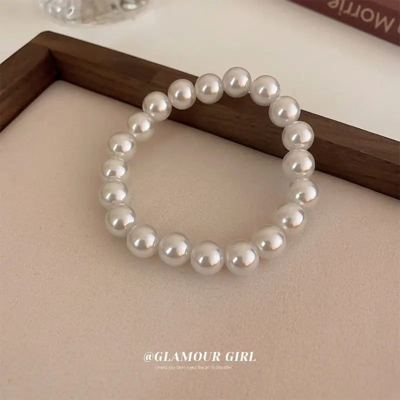 CHYVENEE Elegant White Faux Pearls Beaded Bracelet