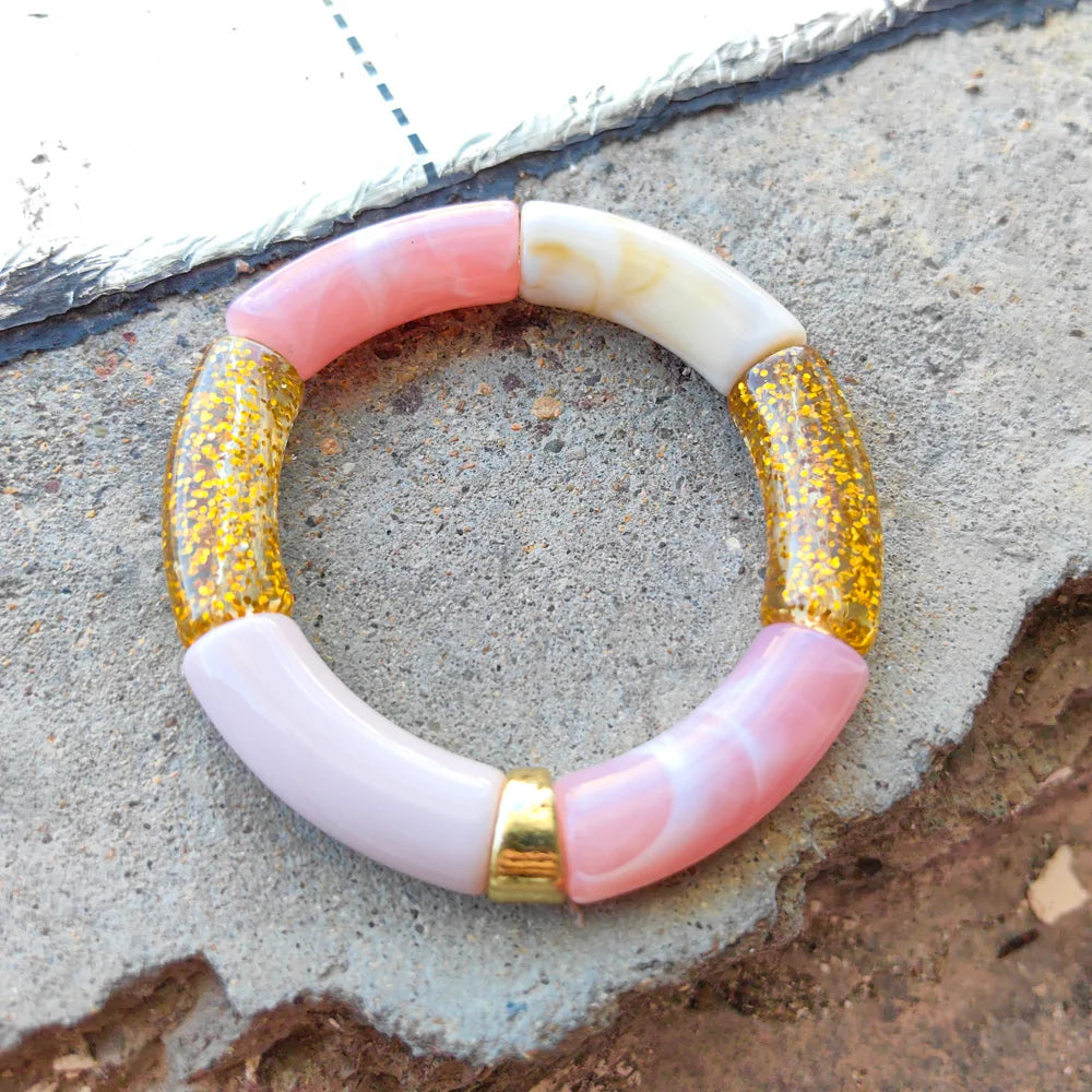 FISHSHEEP Bohemia Acrylic Colorful Bamboo Stackable Chunky Bracelet