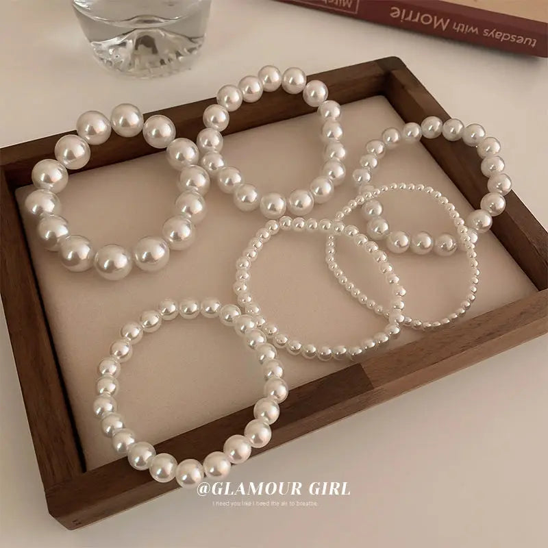 CHYVENEE Elegant White Faux Pearls Beaded Bracelet
