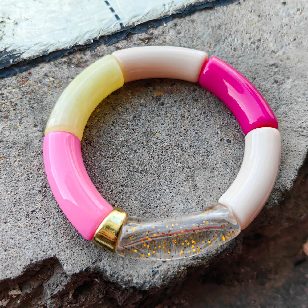 FISHSHEEP Bohemia Acrylic Colorful Bamboo Stackable Chunky Bracelet