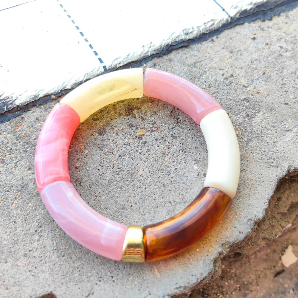 FISHSHEEP Bohemia Acrylic Colorful Bamboo Stackable Chunky Bracelet