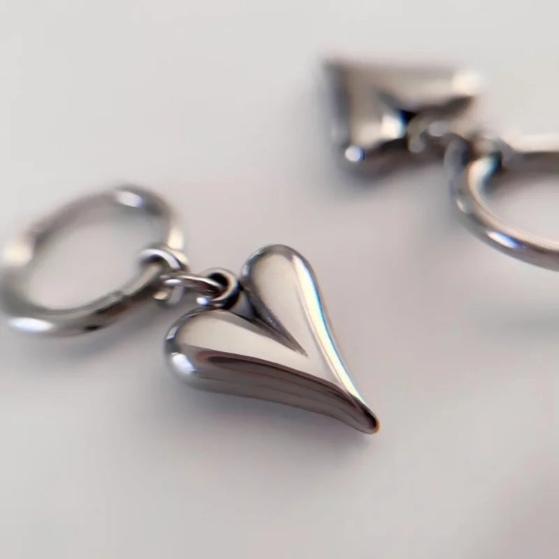 Stainless Steel Heart Pendant Earrings for Women