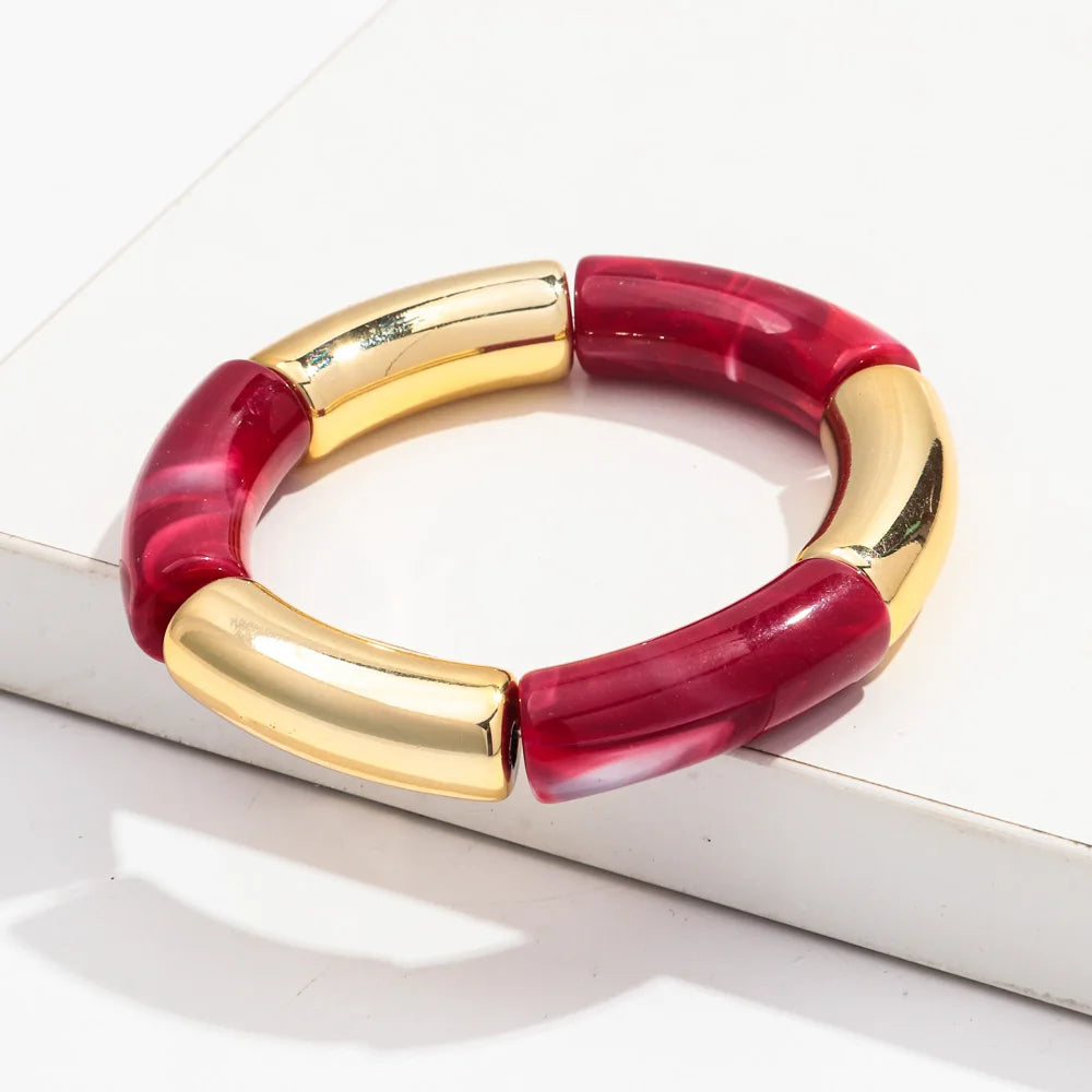 FISHSHEEP Bohemia Acrylic Gold and Silver Color Chunky Bamboo Bracelet