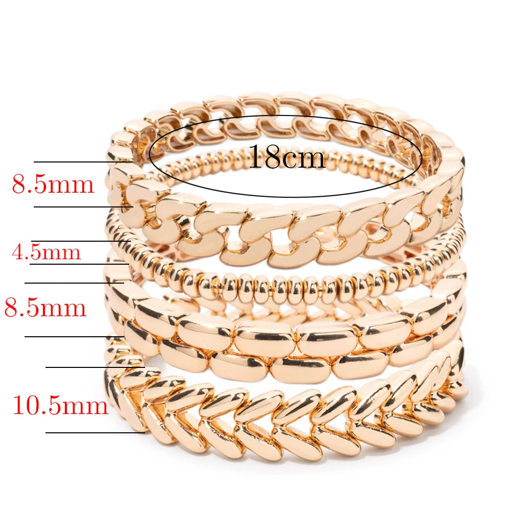 BEUTIFOR Gold Color Cuban Link Bracelet Set