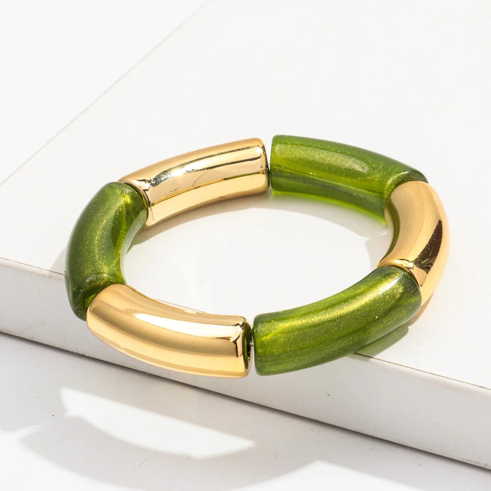 FISHSHEEP Bohemia Acrylic Gold and Silver Color Chunky Bamboo Bracelet