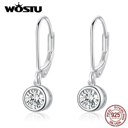 WOSTU 925 Sterling Silver Exquisite Round Zircon Drop Earrings