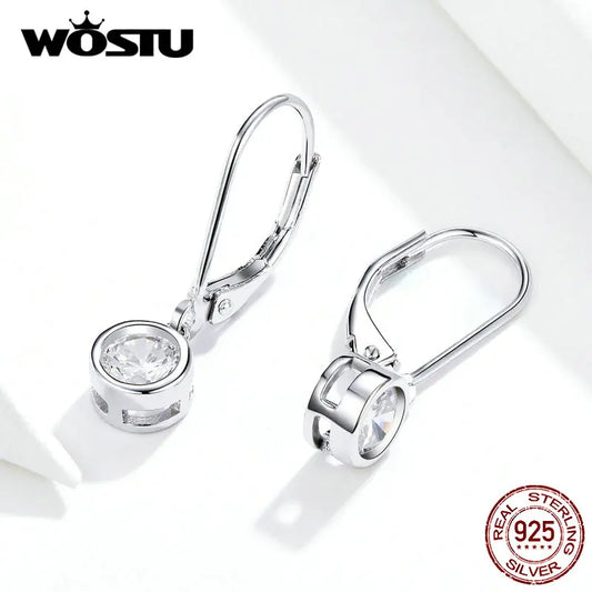 WOSTU 925 Sterling Silver Exquisite Round Zircon Drop Earrings