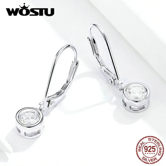 WOSTU 925 Sterling Silver Exquisite Round Zircon Drop Earrings