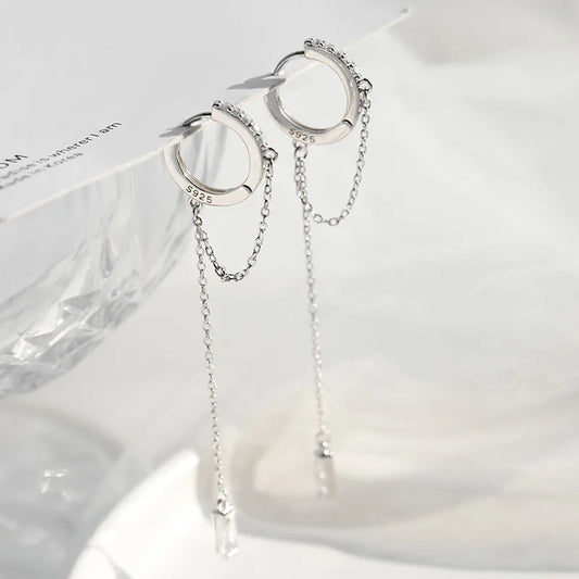 ROBBIE 925 Sterling Silver Long Drop Earrings