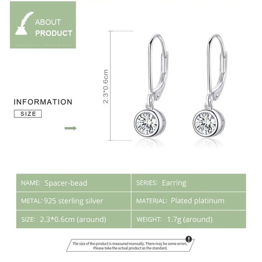 WOSTU 925 Sterling Silver Exquisite Round Zircon Drop Earrings
