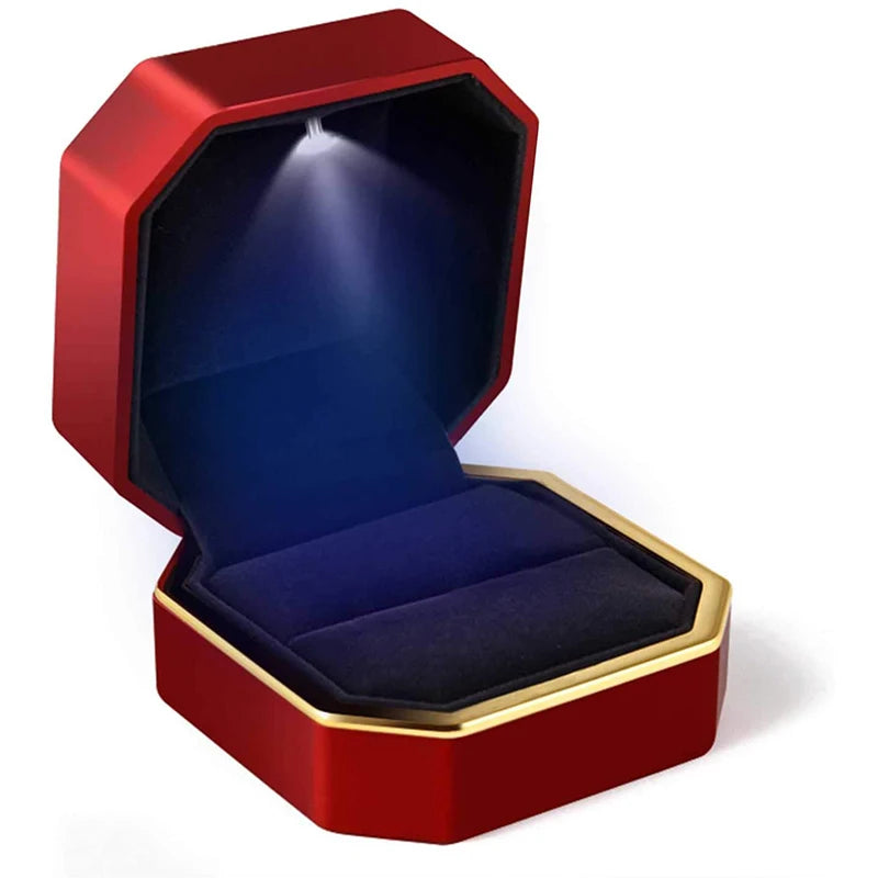 LED Ring Necklace Pendant Box Luxury Velvet Rubber with Light