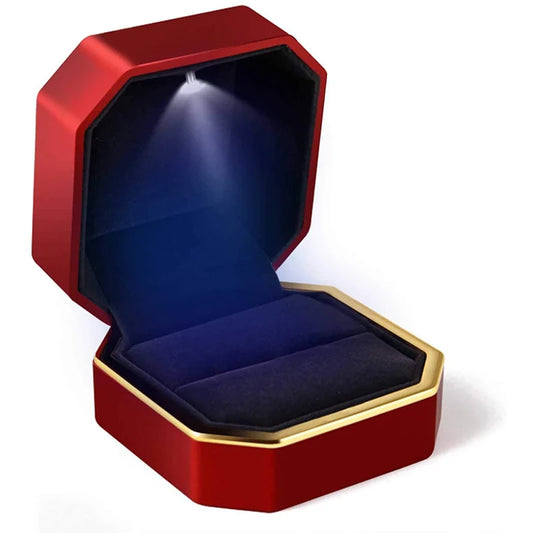LED Ring Necklace Pendant Box Luxury Velvet Rubber with Light
