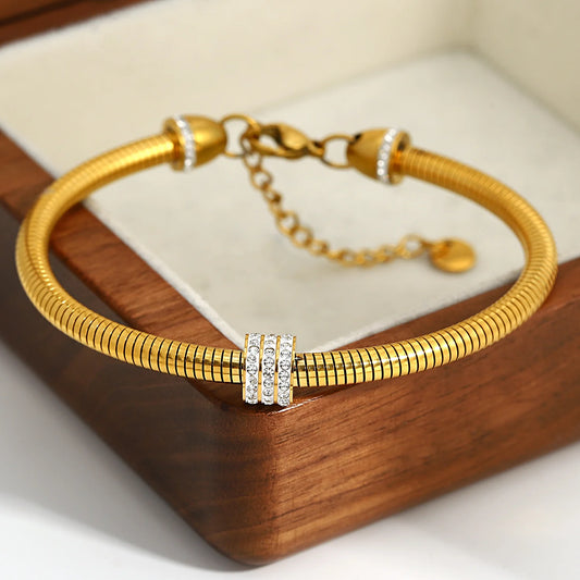 AENSOA Classic Zircon Beads Stainless Steel Bracelet