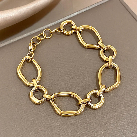 AENSOA 1Pc Chunky Irregular Link Chain Stainless Steel Bracelet