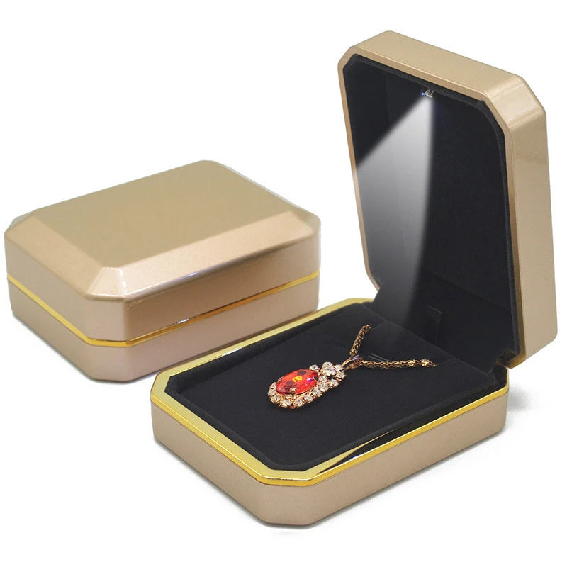 LED Ring Necklace Pendant Box Luxury Velvet Rubber with Light