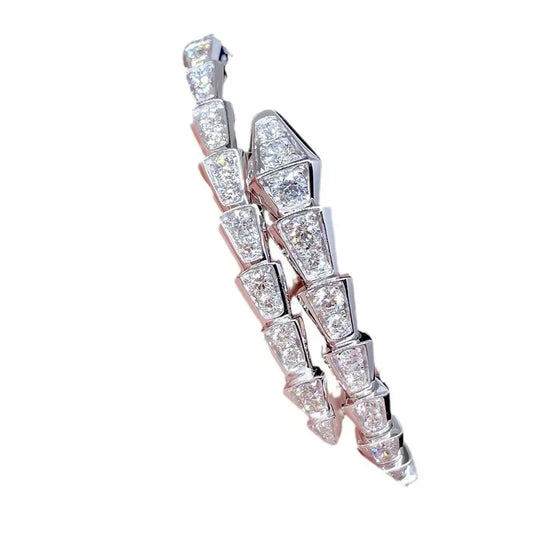 FOLLOW 925 Sterling Silver Snake Bone Full Moissanite Bracelet