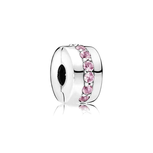 Spring Pink Series 925 Sterling Silver Enamel Dangle Pendant Bracelet