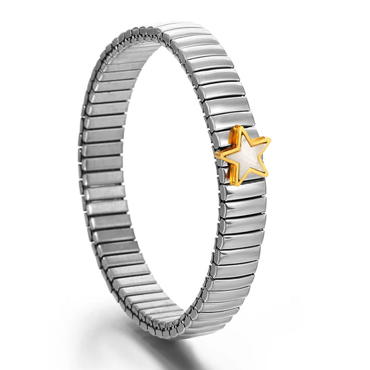 AENSOA Gold Color Stainless Steel Elastic Bracelet for Women