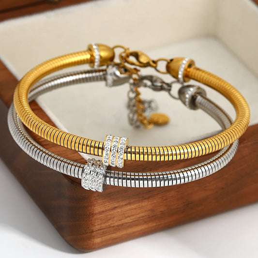 AENSOA Classic Zircon Beads Stainless Steel Bracelet