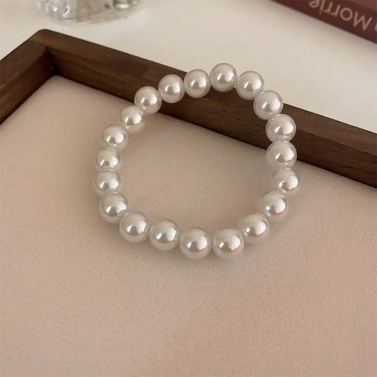 CHYVENEE Elegant White Faux Pearls Beaded Bracelet