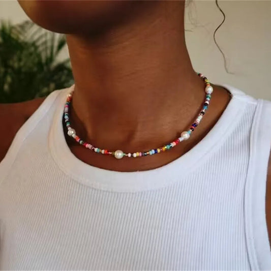 LXY-W Vintage Color Bead Pearl Necklace