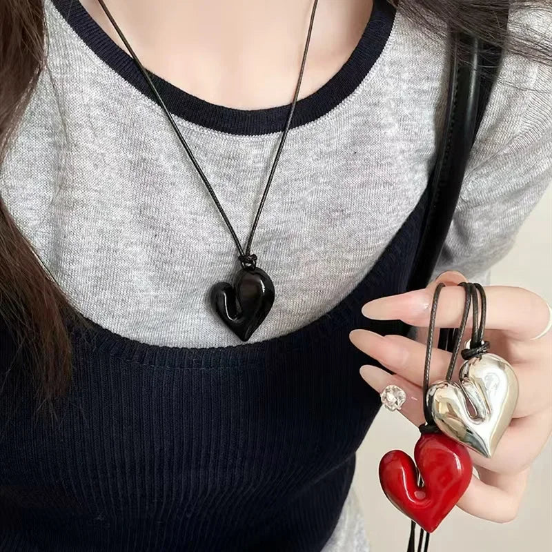 LATS Vintage 80s Red Heart Pendant Necklace