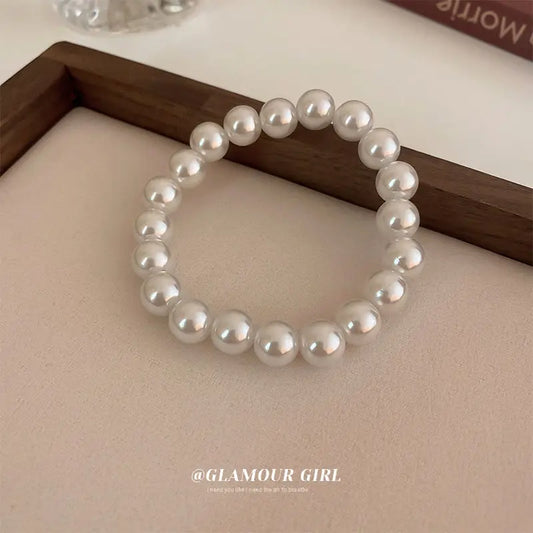 CHYVENEE Elegant White Faux Pearls Beaded Bracelet