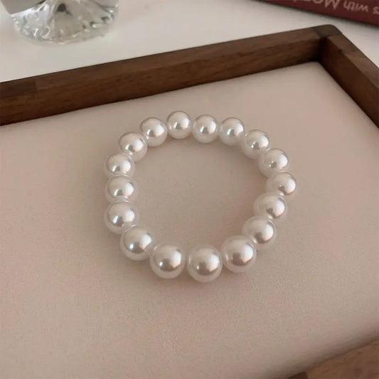 CHYVENEE Elegant White Faux Pearls Beaded Bracelet