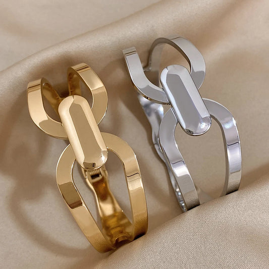 AENSOA Stainless Steel Chunky Gold Color Charm Cross Bracelet