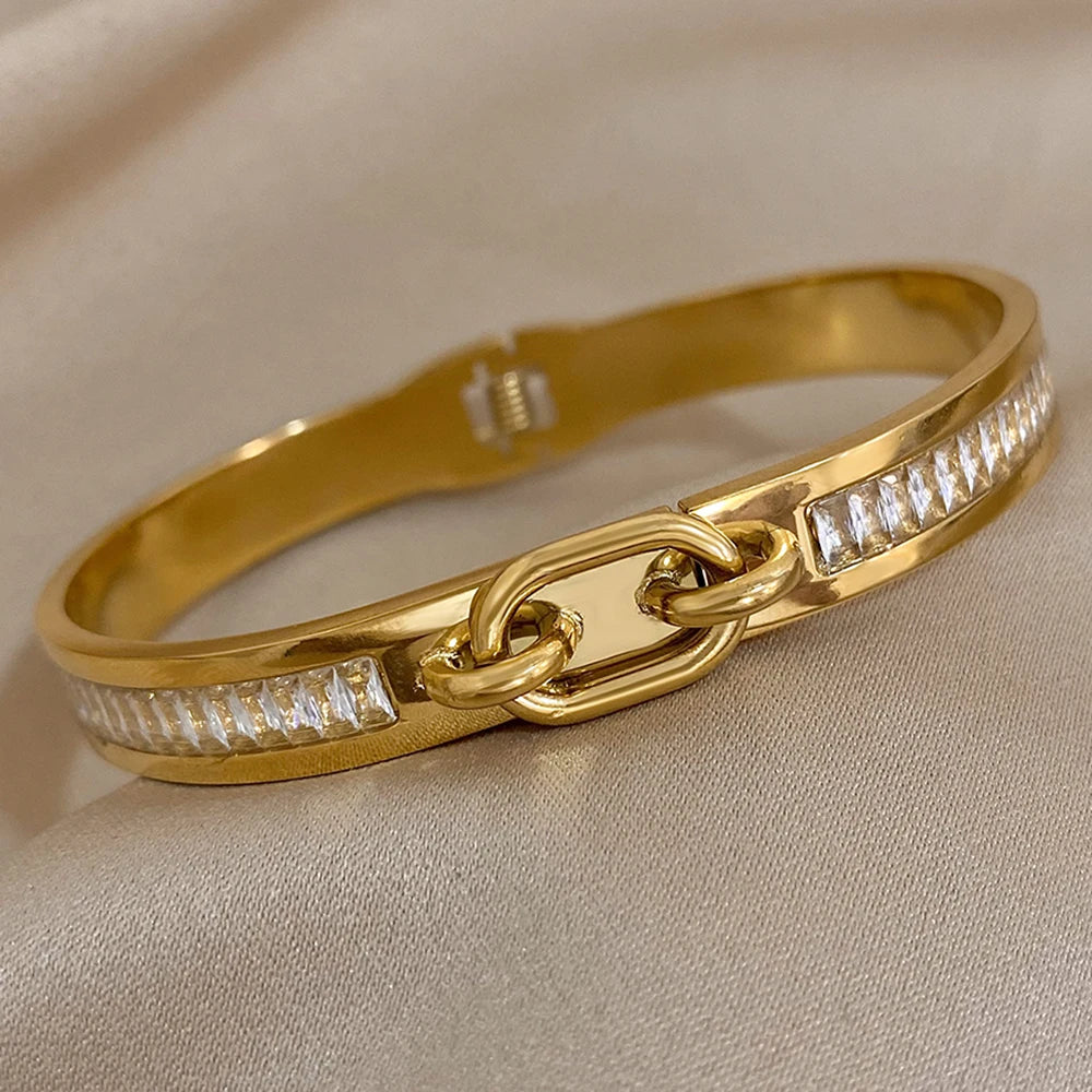 AENSOA Stainless Steel Lock Buckle Cuff Bracelet