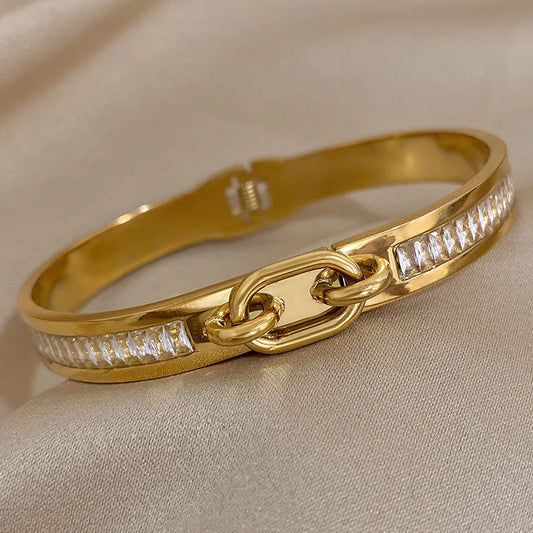 AENSOA Stainless Steel Lock Buckle Cuff Bracelet