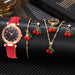 6Pcs/Set Red Watch With Minimalist Elements for Women