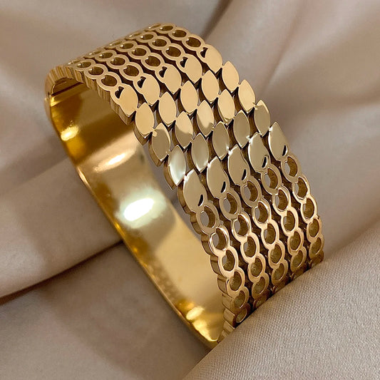 AENSOA Inlaid Rhinestone Zircon Stainless Steel Bracelet