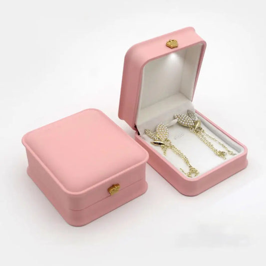 LED Ring Necklace Pendant Box Luxury Velvet Rubber with Light