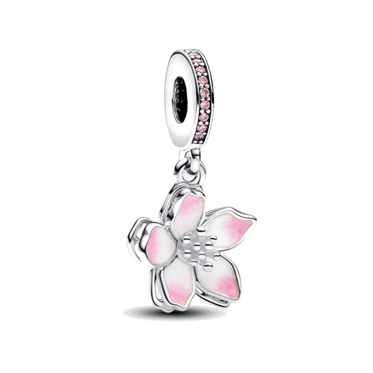 Spring Pink Series 925 Sterling Silver Multi Shapes Enamel Dangle Pendant