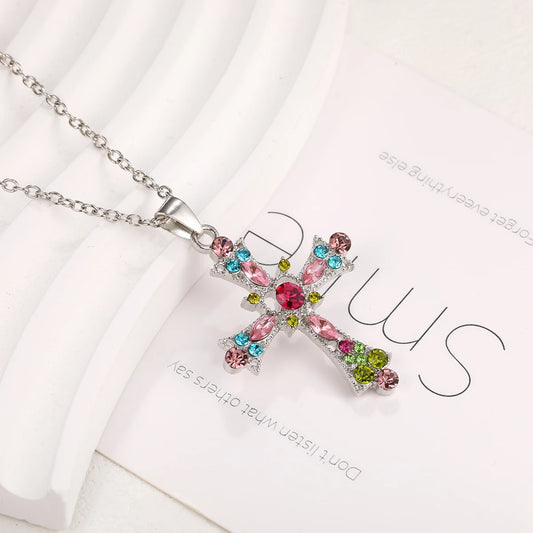 New Y2K Zircon Cross Necklace for Women