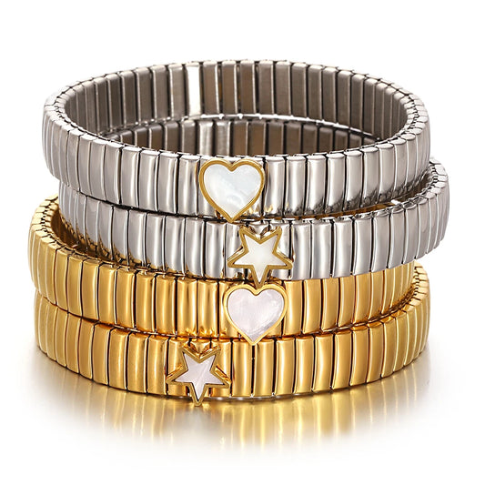 AENSOA Gold Color Stainless Steel Elastic Bracelet for Women