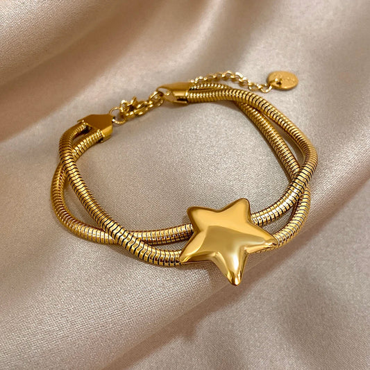 AENSOA Punk Chunky Stainless Steel Stars Bracelet
