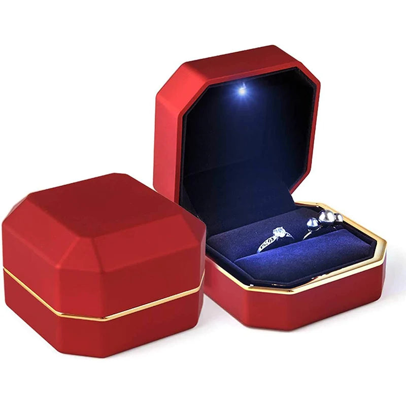 LED Ring Necklace Pendant Box Luxury Velvet Rubber with Light