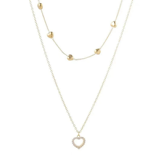 SUMENG Gold Color Double Layer Heart Necklace