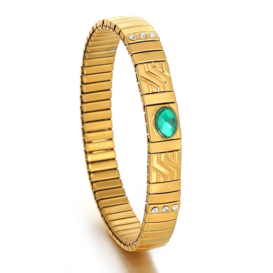 AENSOA Gold Color Stainless Steel Elastic Bracelet for Women