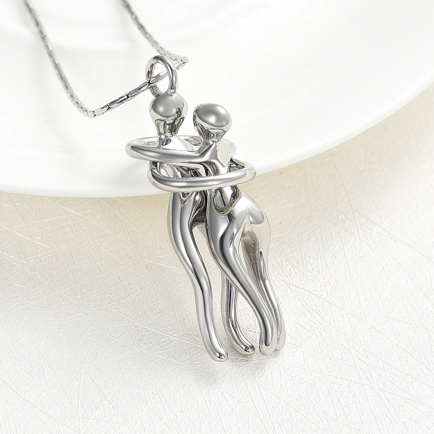 Couple Snuggle Hug Cremation Charm Pendant Necklace