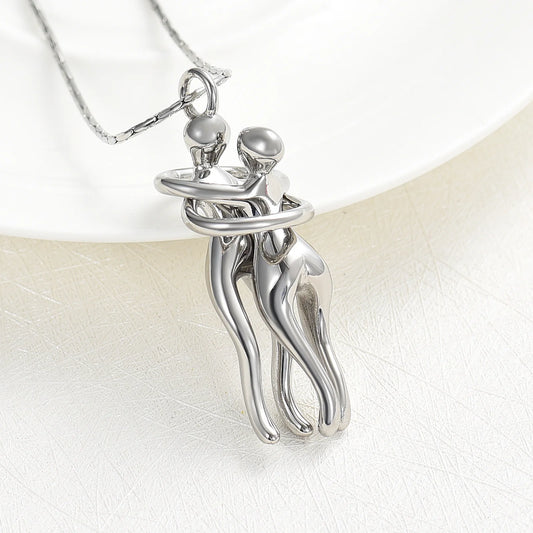Couple Snuggle Hug Cremation Charm Pendant Necklace