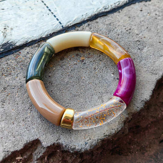 FISHSHEEP Bohemia Acrylic Colorful Bamboo Stackable Chunky Bracelet