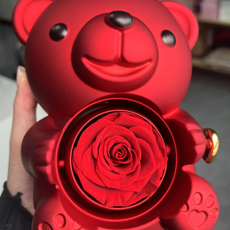 Eternal Rose Teddy Bear Gift Box with Necklace