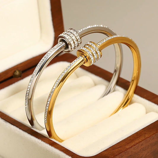 AENSOA Classic Zircon Beads Stainless Steel Bracelet