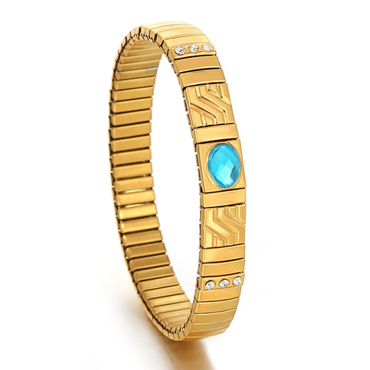 AENSOA Gold Color Stainless Steel Elastic Bracelet for Women