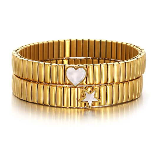 AENSOA Gold Color Stainless Steel Elastic Bracelet for Women