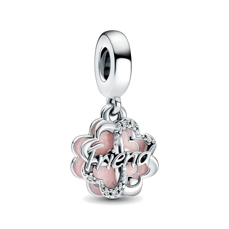 Spring Pink Series 925 Sterling Silver Enamel Dangle Pendant Bracelet